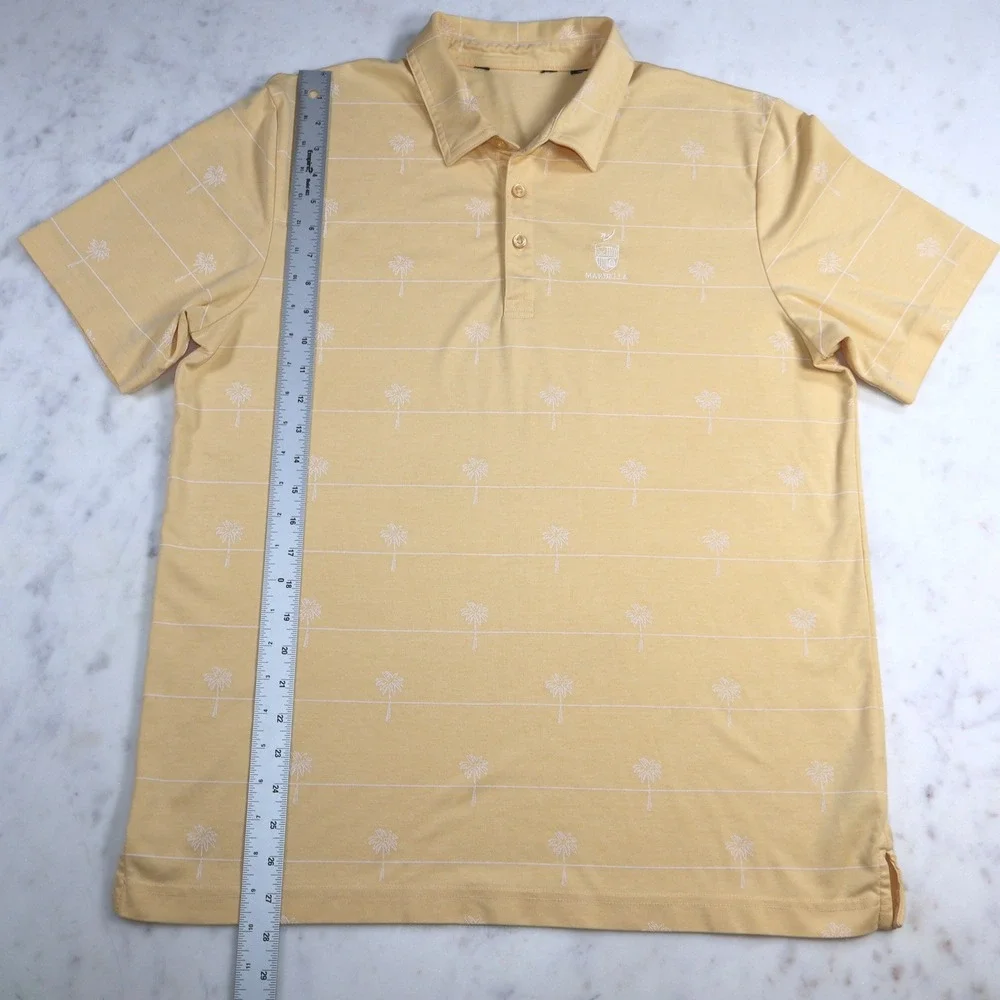 Travis Mathew Marbella Mens Yellow Palm Tree Stripe Golf Polo Shirt